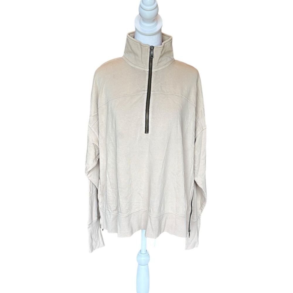 Life Is Good Raw French Terry Pullover Sweatshirt Hall Zip Women Large New Mocha
